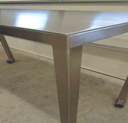 stainless steel rolling clean room table with beveled edges